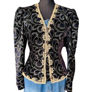 Scott McClintock Vintage Black Velvet Puffer Gold Trim  Blazer 80s Jacket